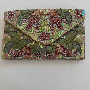 Embroidered Floral Sequin Clutch
